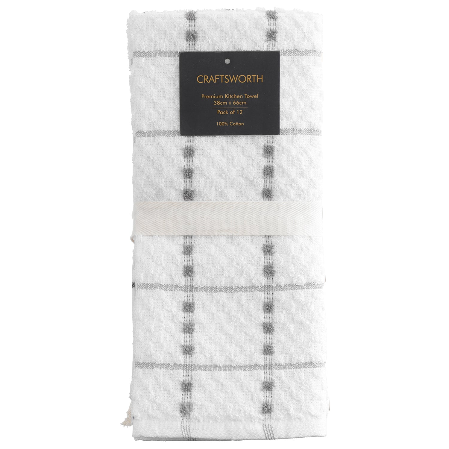 Craftsworth 100% Cotton Kitchen Towels， 12 Piece Set， 15x26 - Grey White