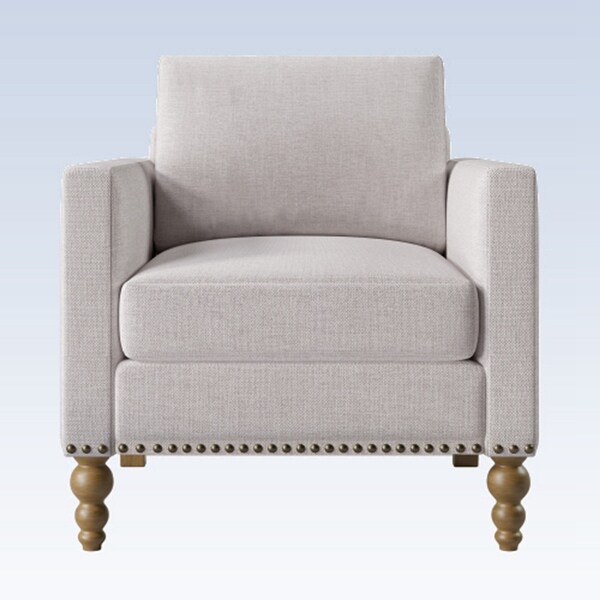 Modern Armchair Accent Chair with Bronze Nailhead Trim Wooden Legs