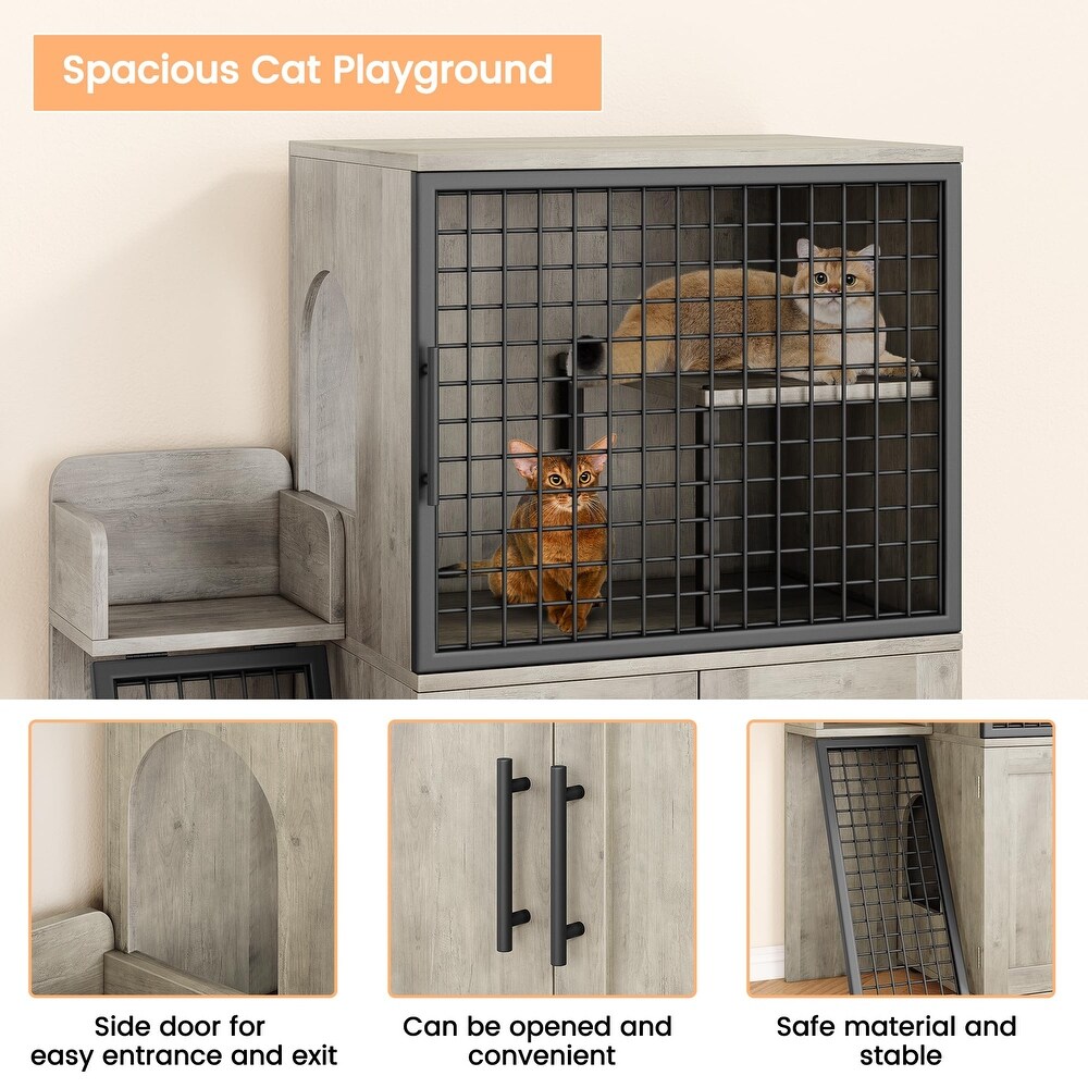 Modern Double Layer Cat Litter Box Enclosure  Hidden Cat Litter Box