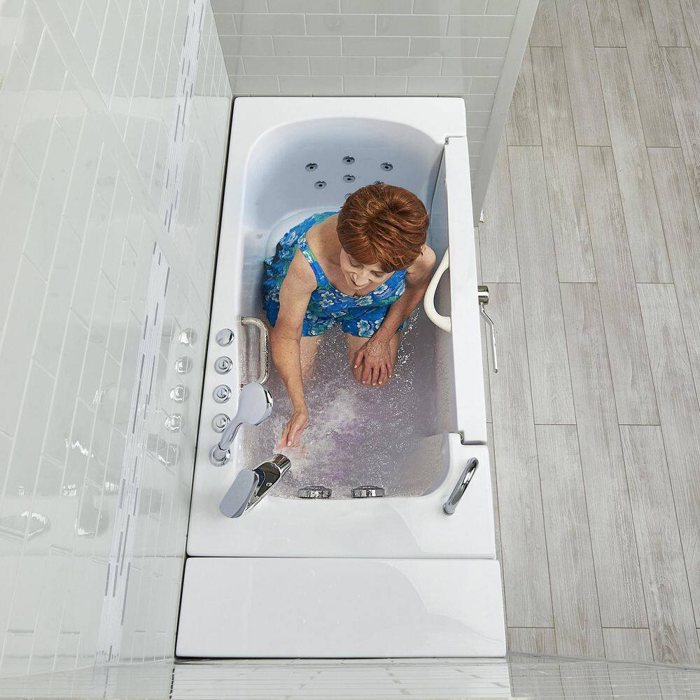 Ella Wheelchair Transfer32 52 in. Acrylic Walk-In Whirlpool and MicroBubble Bathtub in White Fast Fill Faucet LH Dual Drain OLA3252HM-L-2P