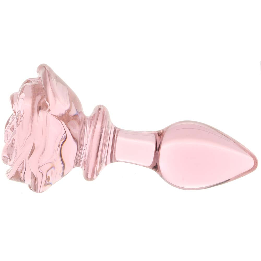 Booty Sparks Pink Rose Glass Anal Plug in Small