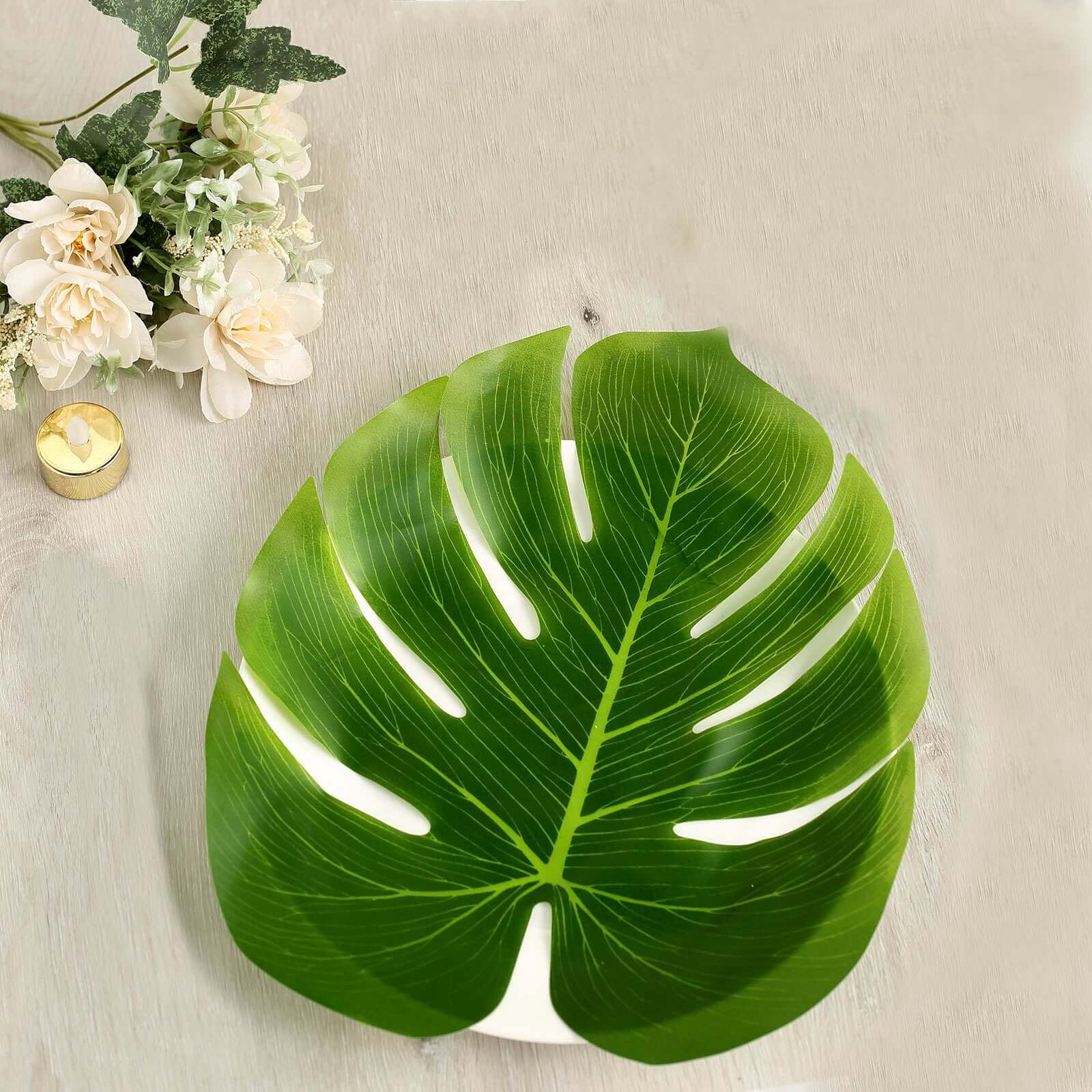 12 Leaves Green Artificial Decorative Tropical Monstera Palm Leaves