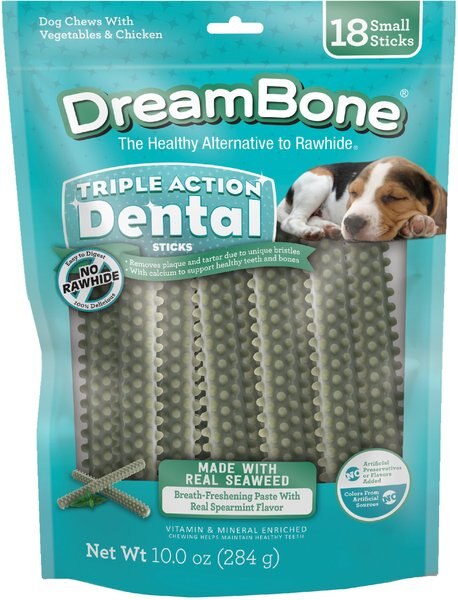 DreamBone Triple Action Dental Sticks Kelp for Small and Medium Sized Dogs， 10-oz bag， 18 count