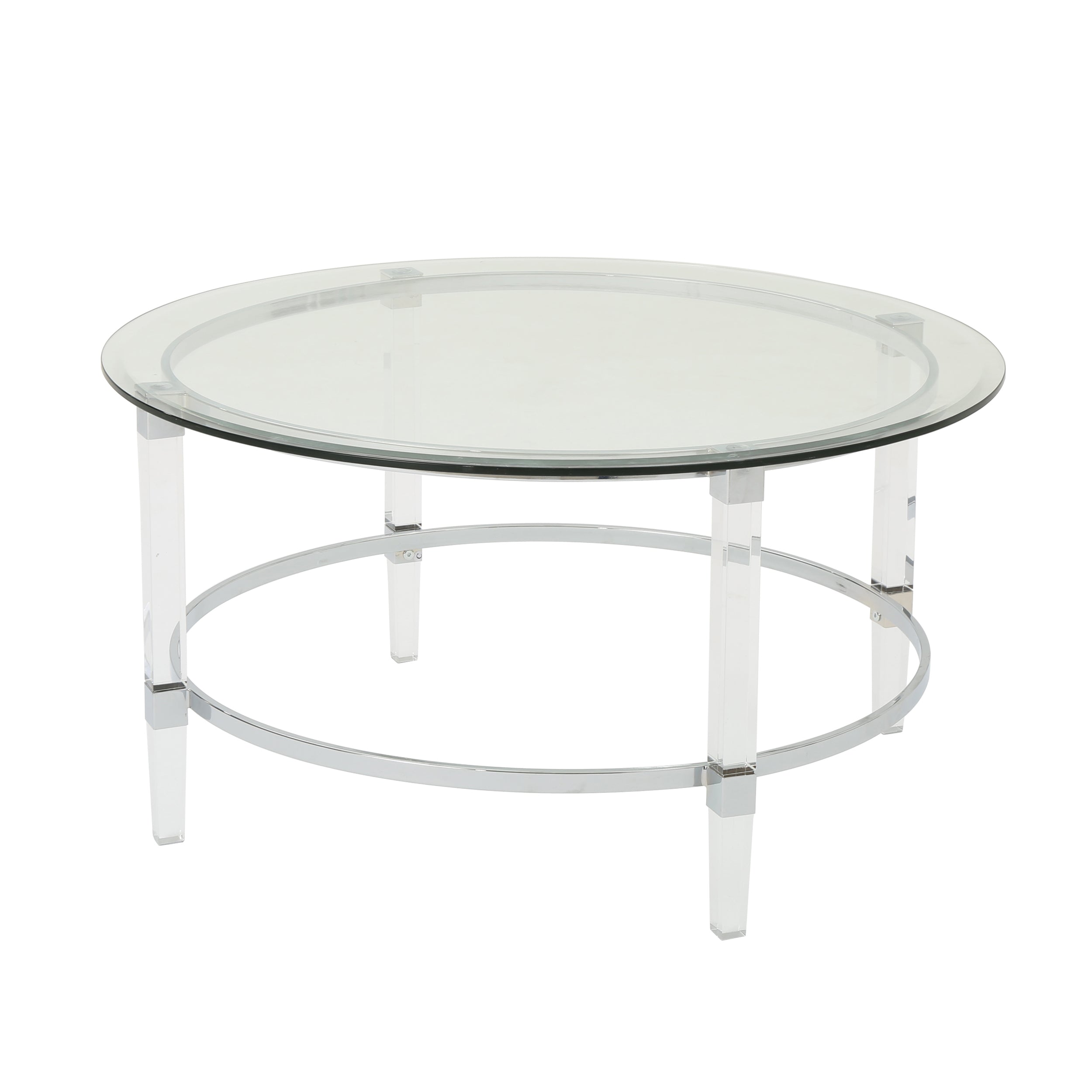 Lynn Modern Round Tempered Glass Coffee Table with Acrylic and Iron Accents