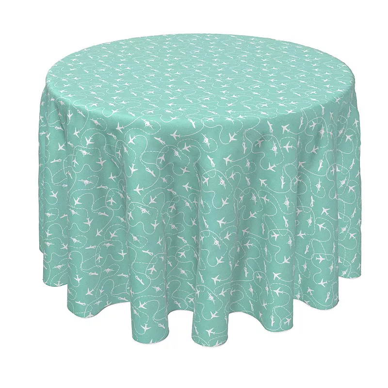 Round Tablecloth， 100% Polyester， 70 Round， Airplane Travels