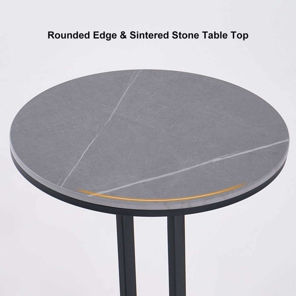 Modern Dark Gray Stone End Table Round Side Table Carbon Steel Base   Transitional   Side Tables And End Tables   by Homary International Limited  Houzz