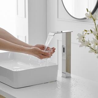 BWE DC Automatic Sensor Touchless Vessel Sink Faucet Polished Chrome Single Hole Bathroom Faucet with Pop Up Drain A-918104H-C