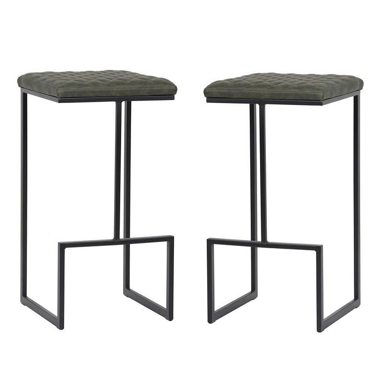 LeisureMod Quincy Leather Bar Stools With Metal Frame Set of 2