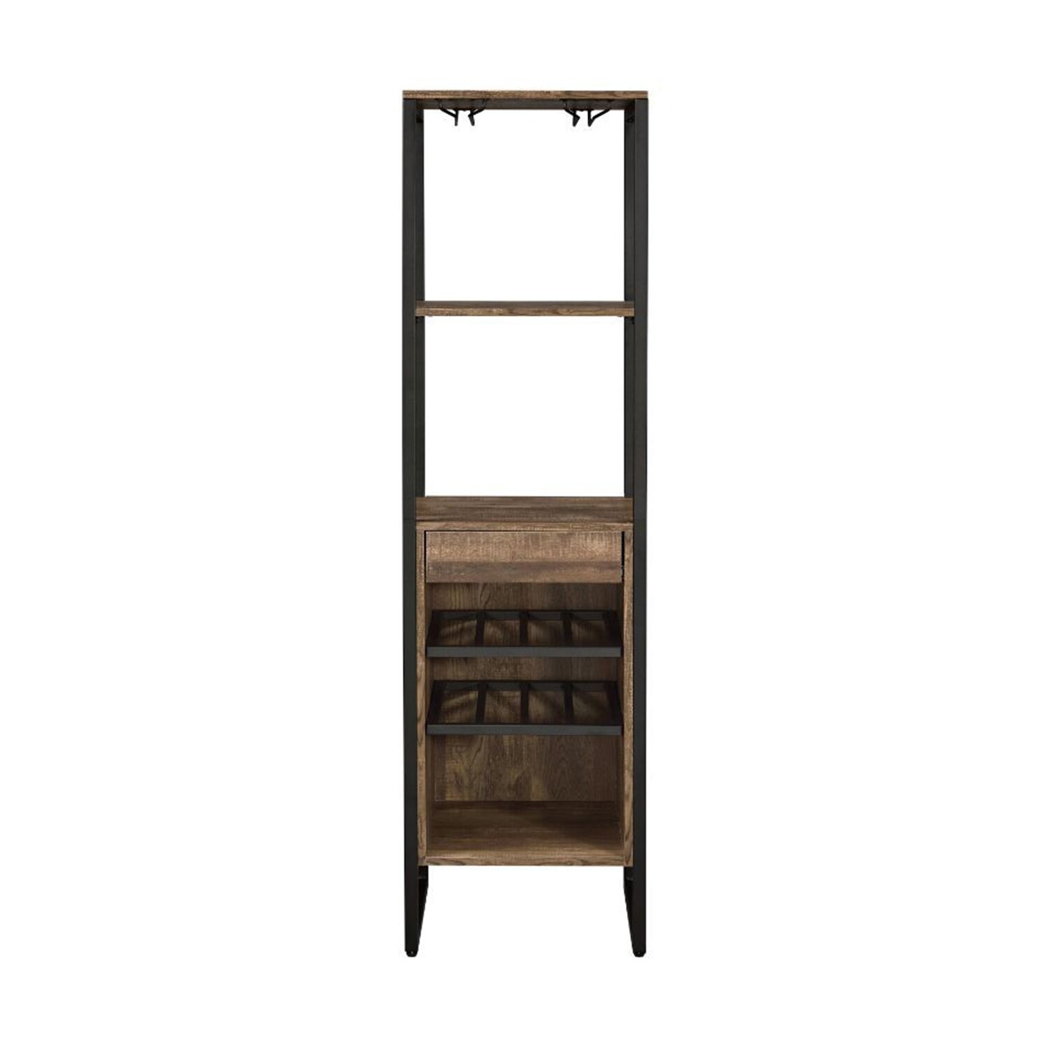 Wood Wine Rack with1 Drawer and 3 Shelves in Weathered Oak