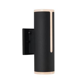 Artika Linea Black Modern Dusk to Dawn Integrated LED Outdoor Hardwired Garage and Porch Light Cylinder Sconce OUT-LIN