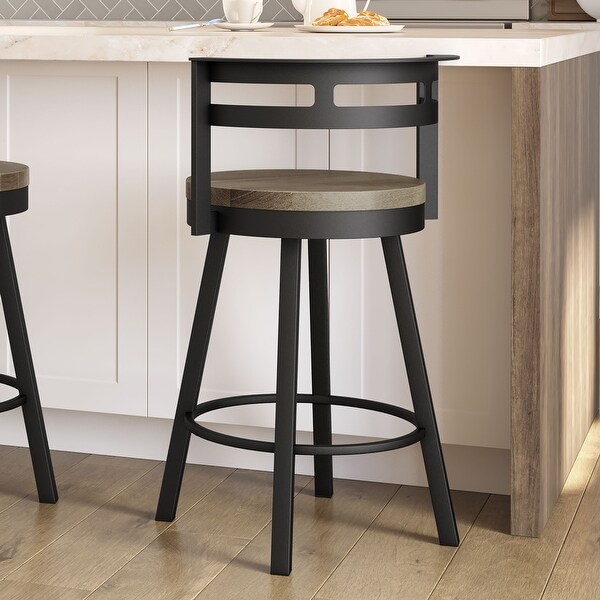 Amisco Vector Swivel Counter Stool with Distressed Wood Seat