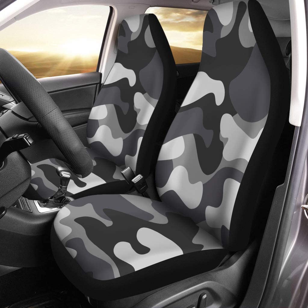 ZHANZZK Set of 2 Car Seat Covers Black Gray Camouflage Universal Auto Front Seats Protector Fits for Car，SUV Sedan，Truck