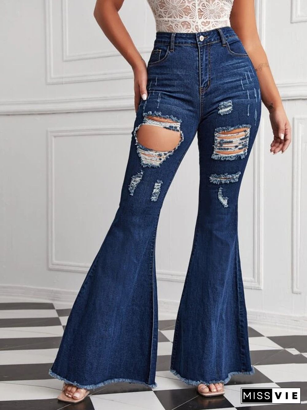 Fashion All-match Slim Wide-leg Washed Denim Flared Pants