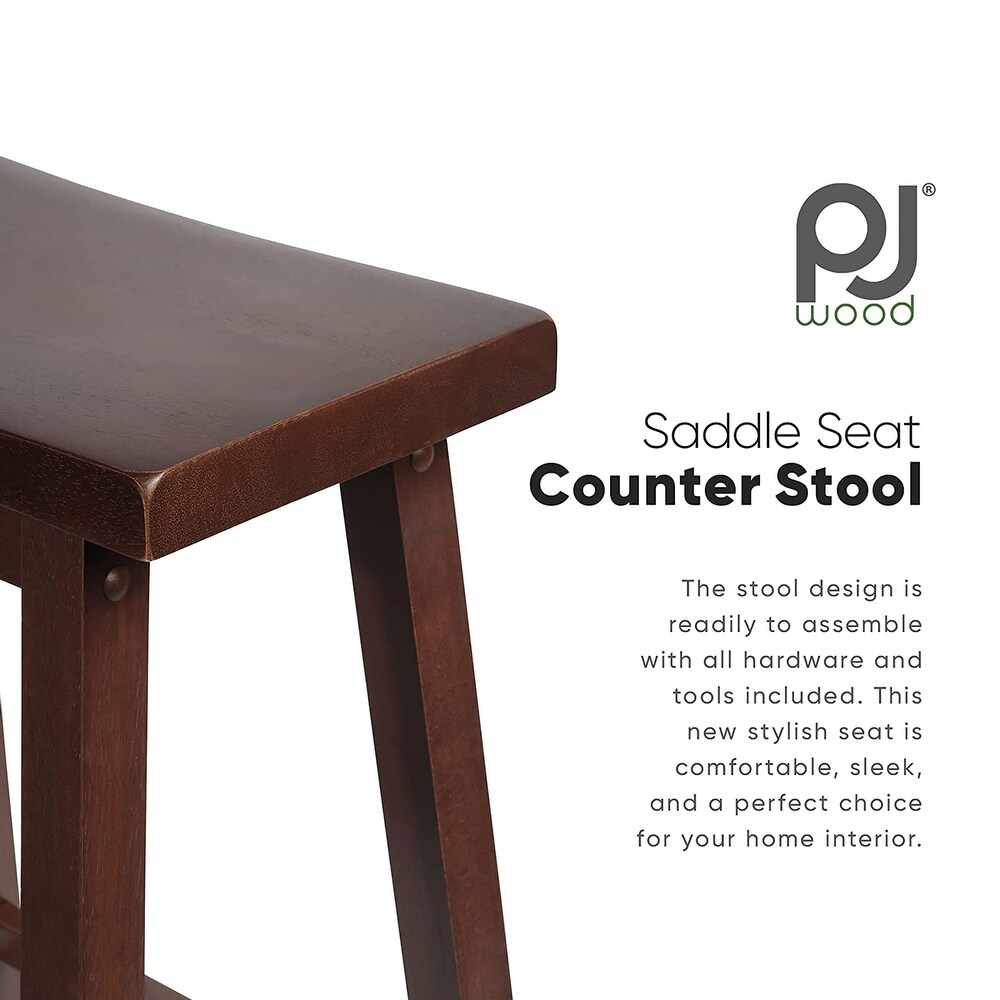 PJ Wood Classic Saddle Seat 29In Tall Kitchen Counter Stools  Walnut  Set of 2   26.4