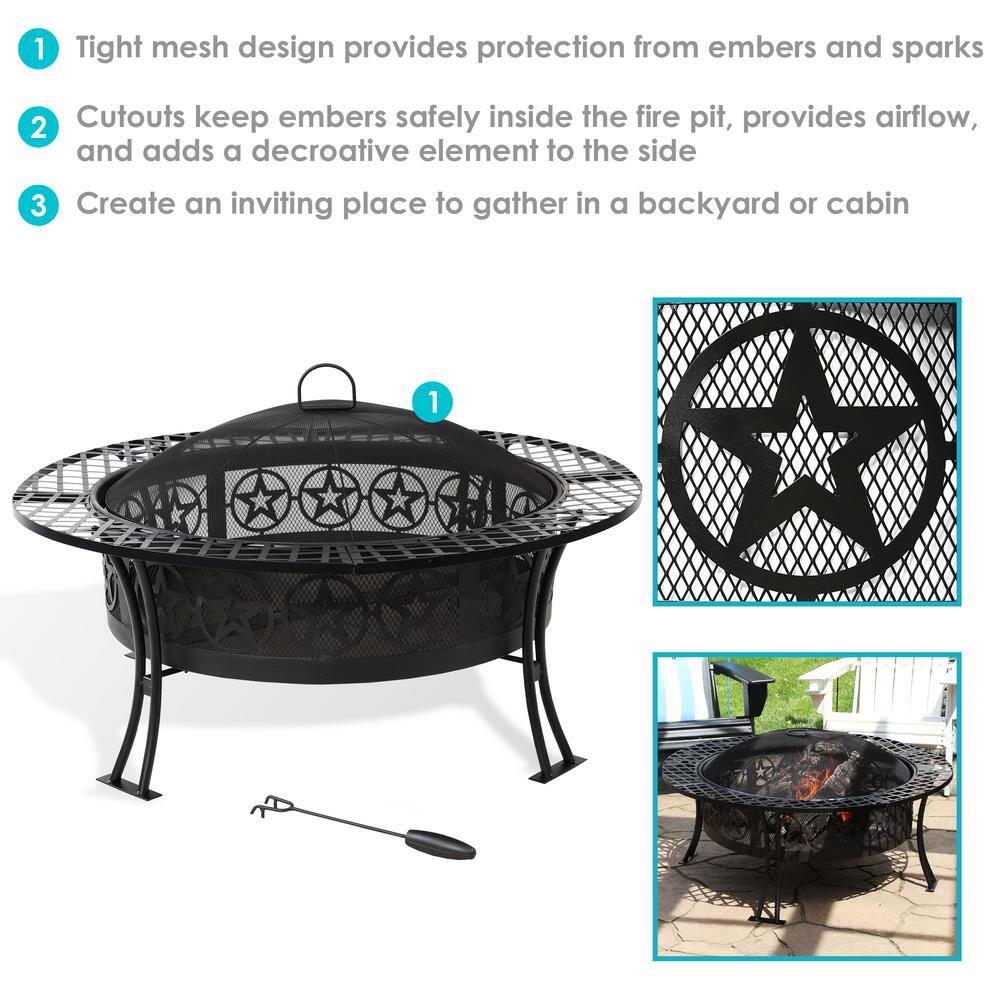 Sunnydaze Decor Four Star 40 in. W x 21.25 in. H Round Steel Wood-Burning Fire Pit Table with Spark Screen in Black RCM-LG427S