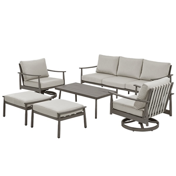 6Person Aluminum Patio Conversation Set with 2 Swivel Chairs，3Seat Outdoor Couch and Coffee Table