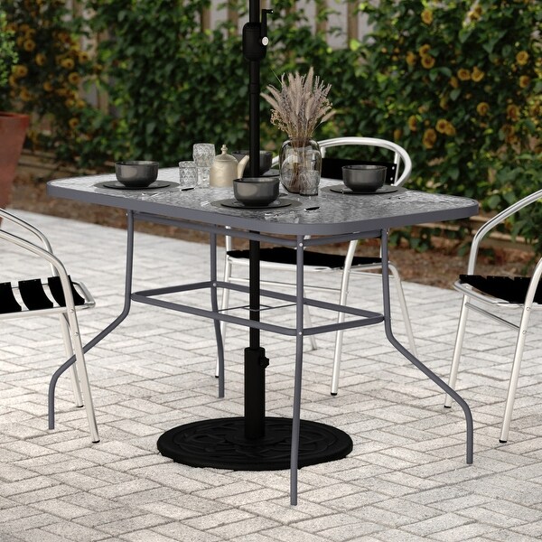 Commercial Tempered Glass and Steel Patio Table with Umbrella Hole