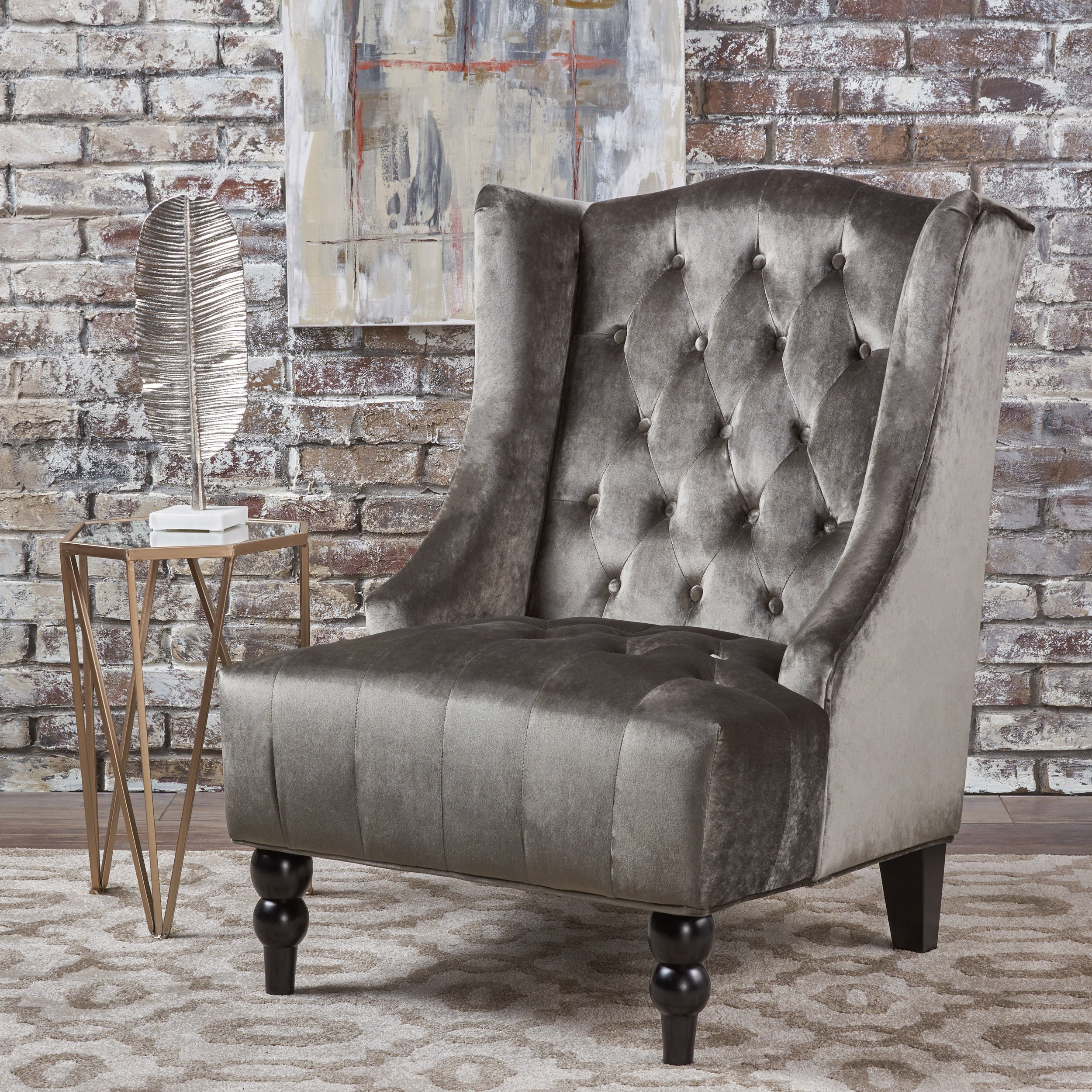 Talisa Winged High-Back Tufted New Velvet Club Chair