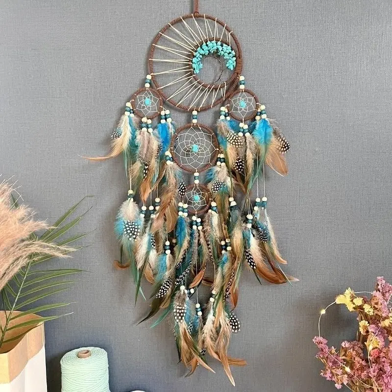 Multicolor Tassel  Wall Decor Net Bohemian Style Pendant Macrame Handmade Wall Hanging Feather Crystal Dream Catcher