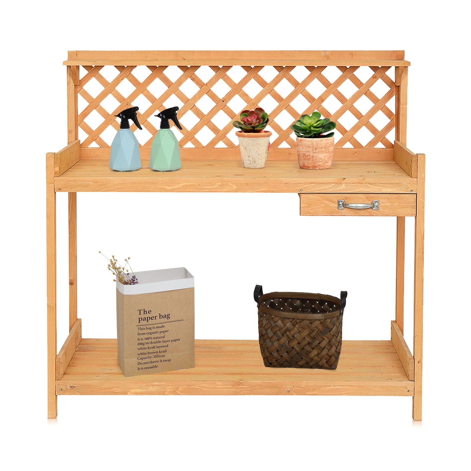 UBesGoo Garden Work Bench Potting Table With Drawer Burlywood