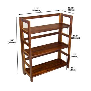 Eccostyle 34 in. Mahogany Acacia 3-Shelf Folding Etagere Bookcase VTTOF0135DM