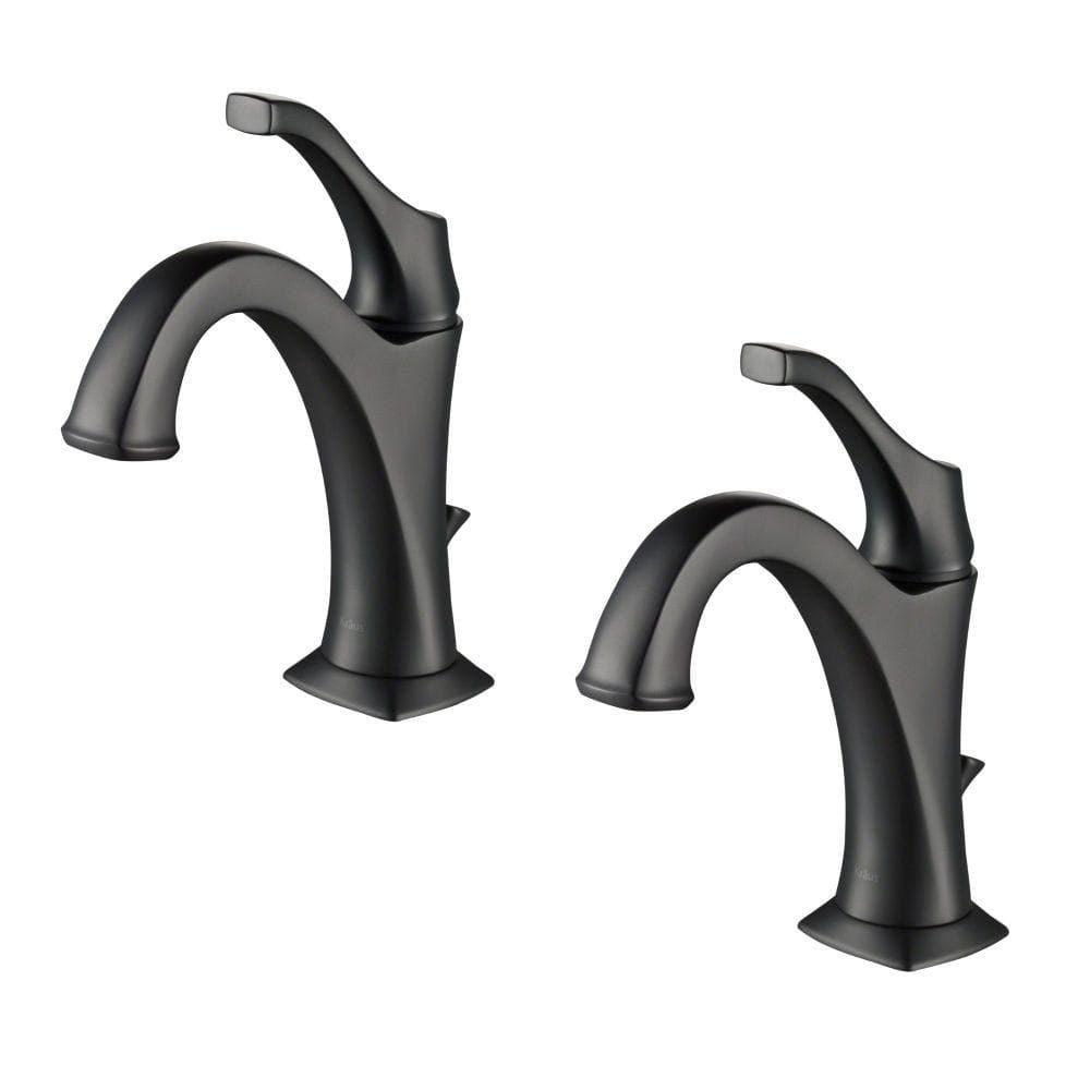 KRAUS Arlo Matte Black Single Handle Basin Bathroom Faucet with Lift Rod Drain and Deck Plate