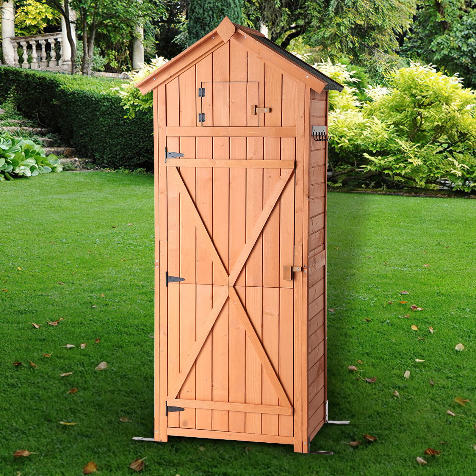 LVUYOYO Outdoor Storage Shed - Waterproof Garden Storage Cabinet with Lockable Doors - Utility Tool Storage Organizer for Backyard, Patio, Garden Deck