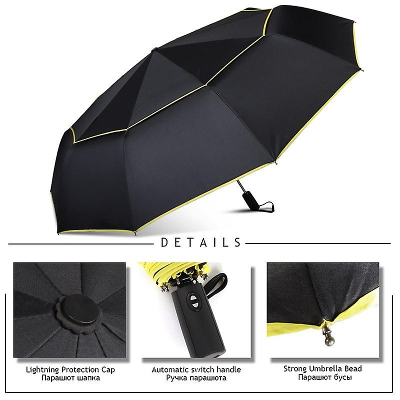 120cm Fully-automatic Double Big Umbrella Rain Women 3folding Wind Resistant Large Umbrella Men Travel Business Car Umbrellas