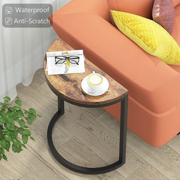 Narrow End Table Half Round with Metal Frame， Slim C Table