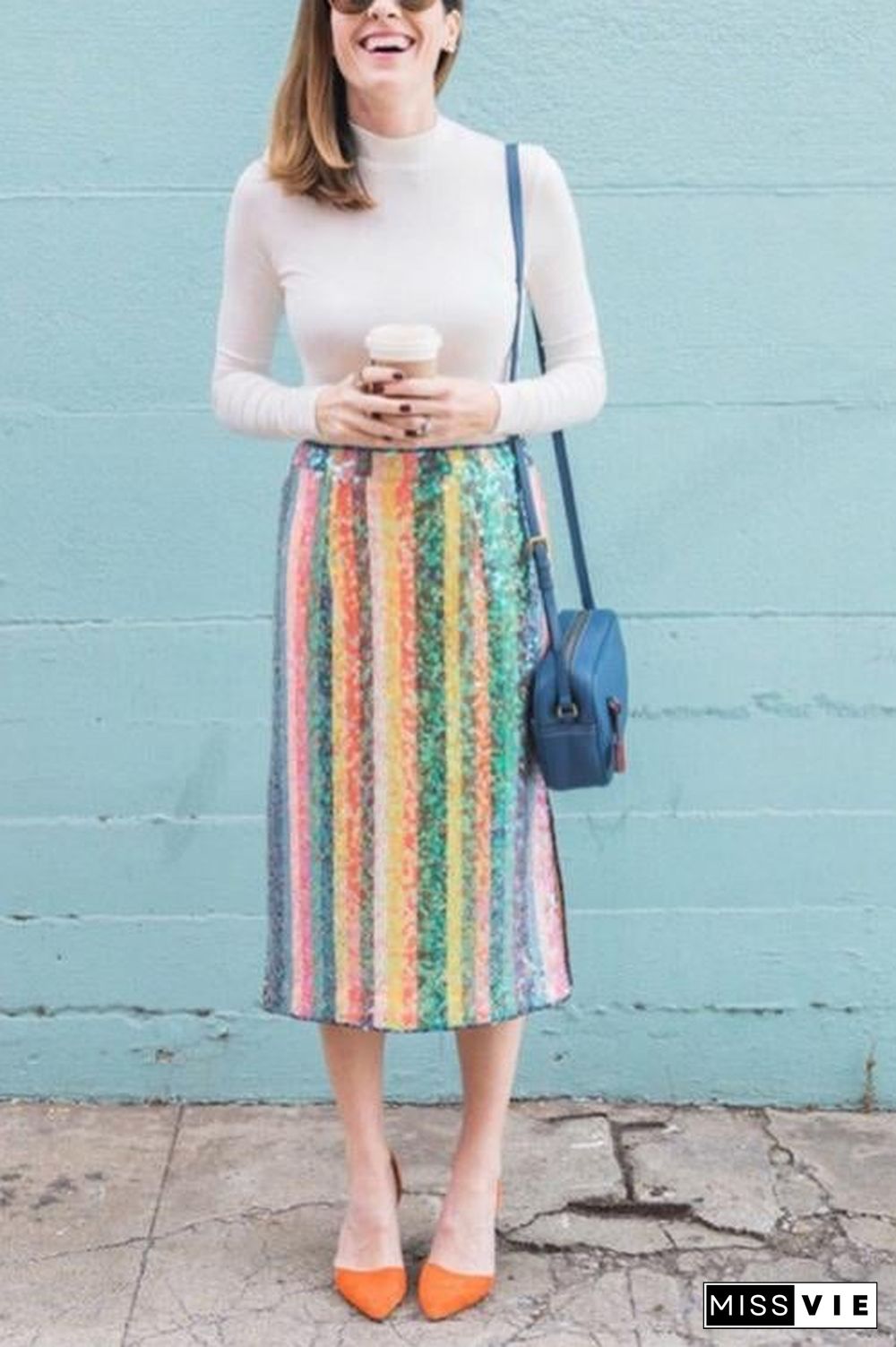 Colorful Sequin Slit Skirts