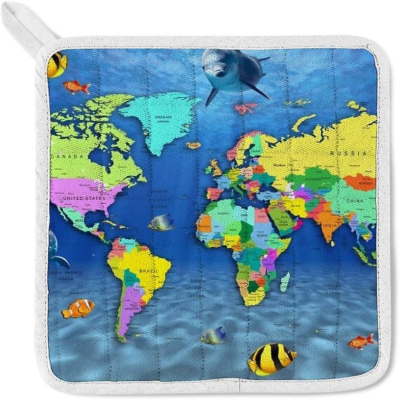 Insulation Kitchen Oven Mitts Potholder Apron 3pcs Set Dolphins World Map Non Slip Heat Resistant Gloves For Baking Cooking Bbq