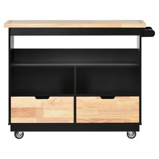 43 in. Black Kitchen Cart Rolling Mobile Kitchen Island Solid Wood Top for Kitchen Dining Room Bathroom LH-357