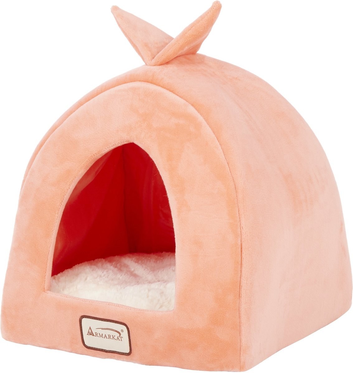 Armarkat Cave Shape Covered Cat and Dog Bed， Orange/Ivory