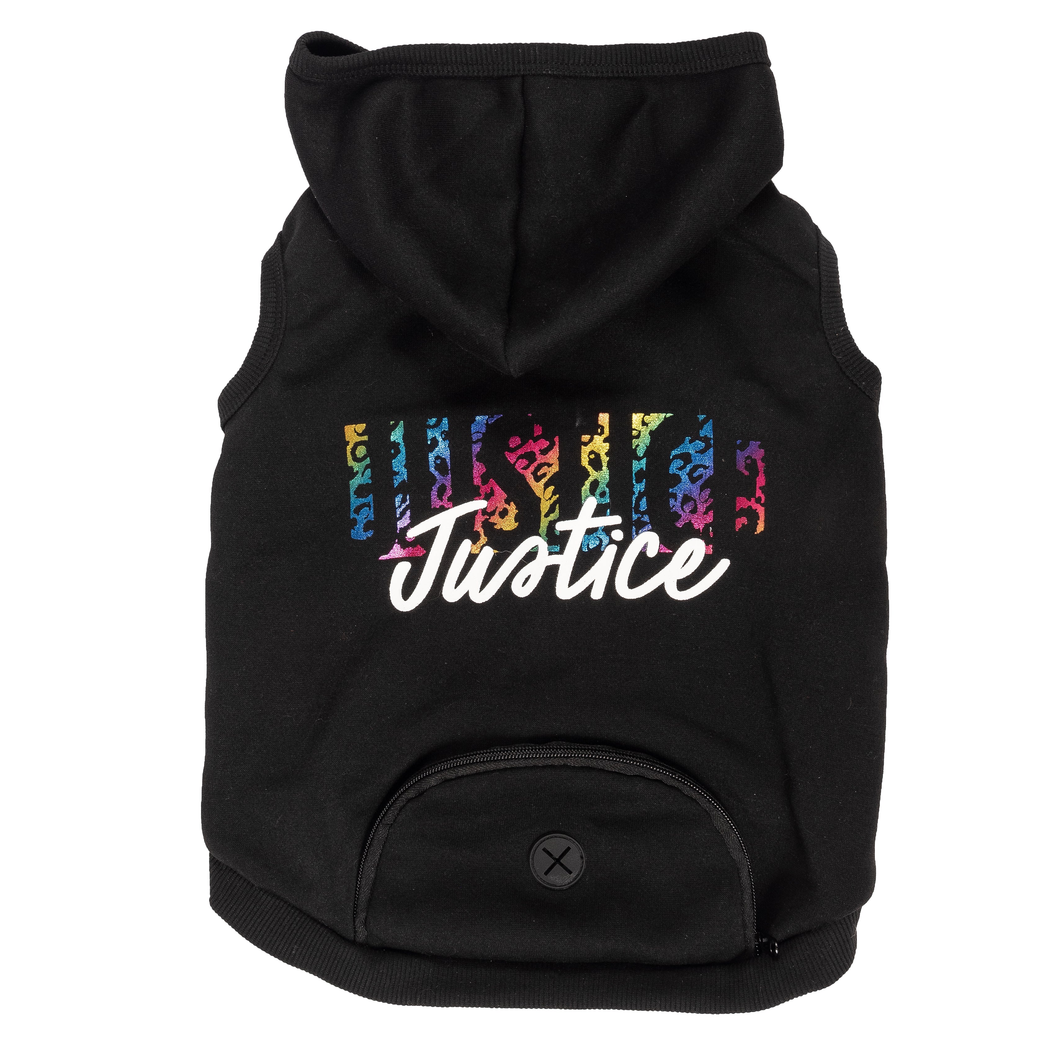 Justice Pet Polyester Printed Fleece Hoodie， Black， XS