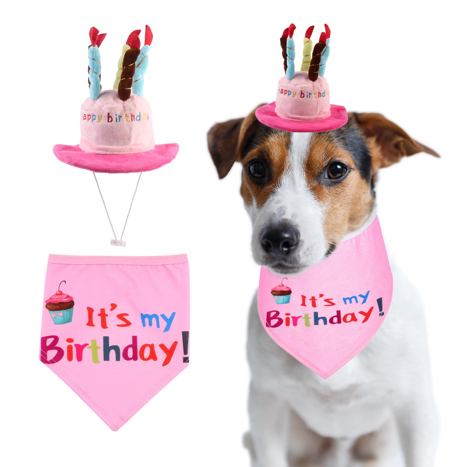 CHBORLESS 2 Pieces Dog Birthday Hat Triangle Slobber Towel Pet Party Bandana Scarf (Pink)