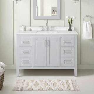 Home Decorators Collection Sepal 48 in. W x 21 in. D x 34.50 in. H Bath Vanity in Dove Grey with White Cultured Marble Top Sepal 48G