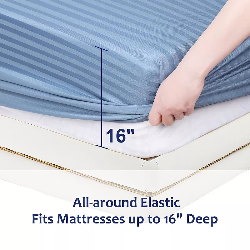 100gsm Polyester Striped Soft Fitted Sheets Deep Pocket 16 Inch， 39w X 75l