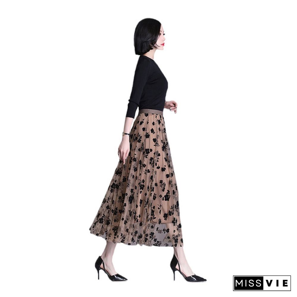 Spring Summer Women Long Maxi Pleated Skirt Midi Skirt High Waist Elascity Casual All-Match A- Line High Waist Streetwear Skirts