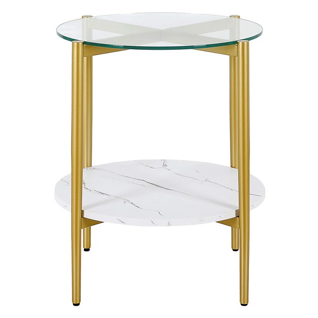 Gold Finish Side Table With Faux Marble Shelf Henn amp hart