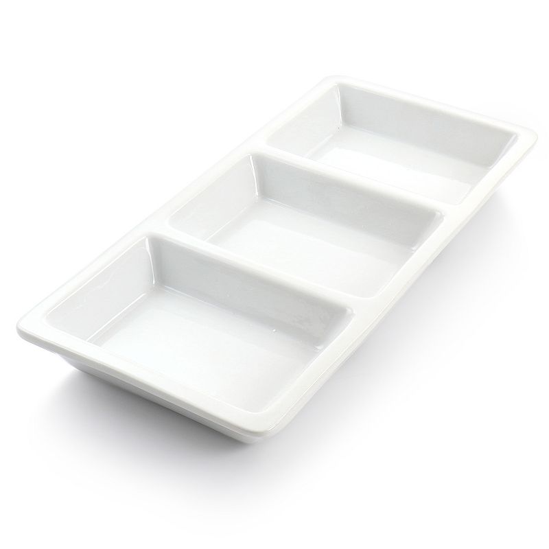 Elama 3 Section Divided Porcelain Serving Tray with Metal Rack