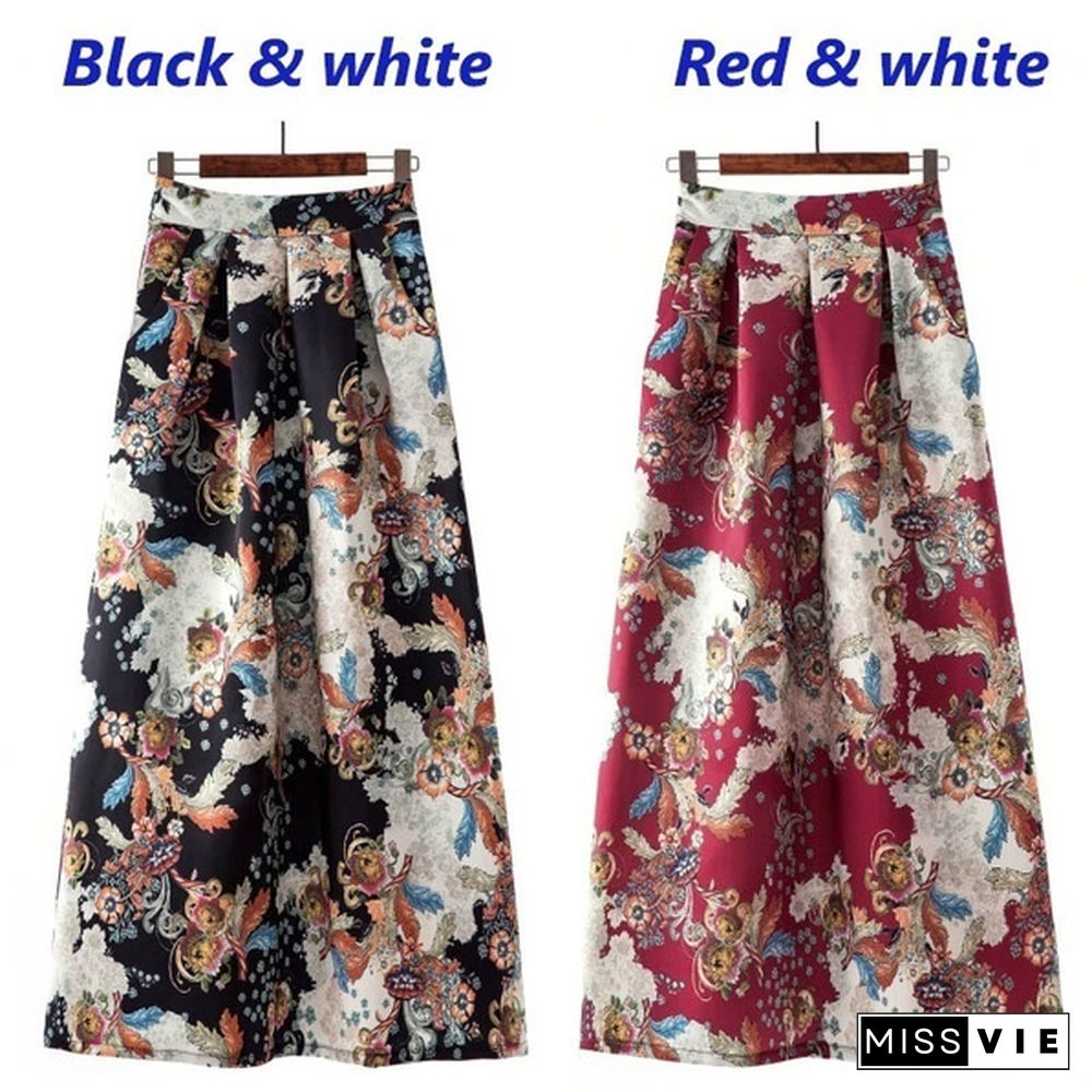 Spring Summer Long Casual High Waist Maxi Skirts Prom Gown Dot Floral Print Loose Elegant A-line Party Dress Streetwear for Women