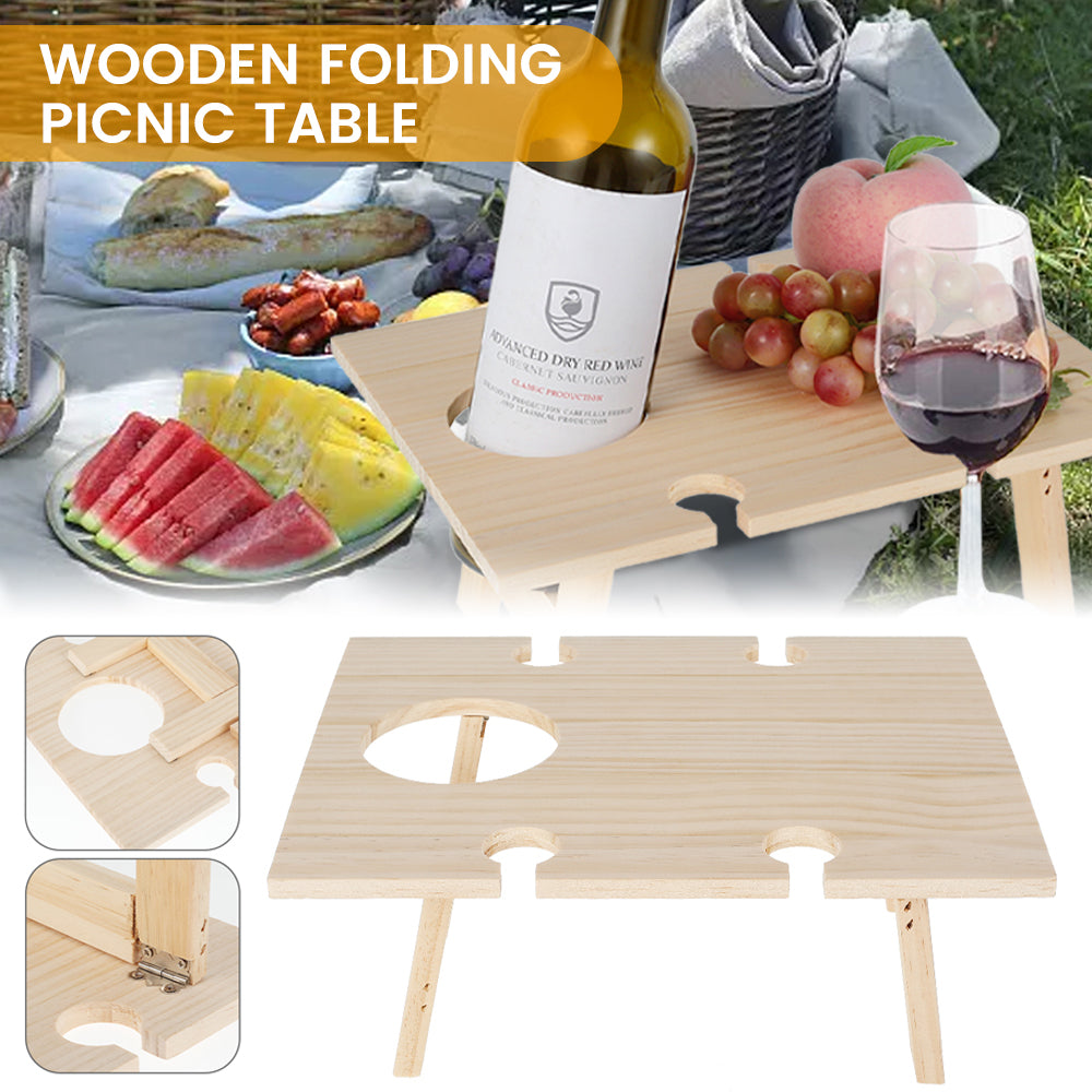 Fyeme Wooden Outdoor Picnic Table， Wine Picnic Table， Stylish Picnic Table Poratable  Wooden Folding Picnic Table for Outdoor Garden Party Camping