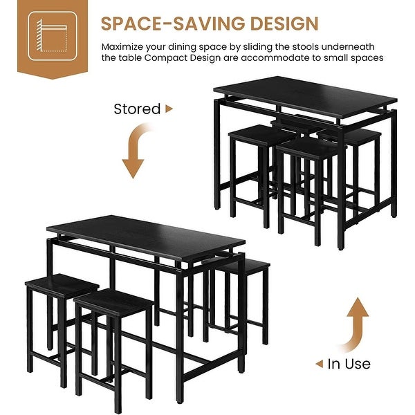 4 - Person Counter Height Dining Set with Wooden Panel and Metal Frame