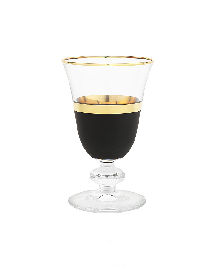 Classic Touch Set of 6 Short Stem Glasses with Bladk and Gold Design