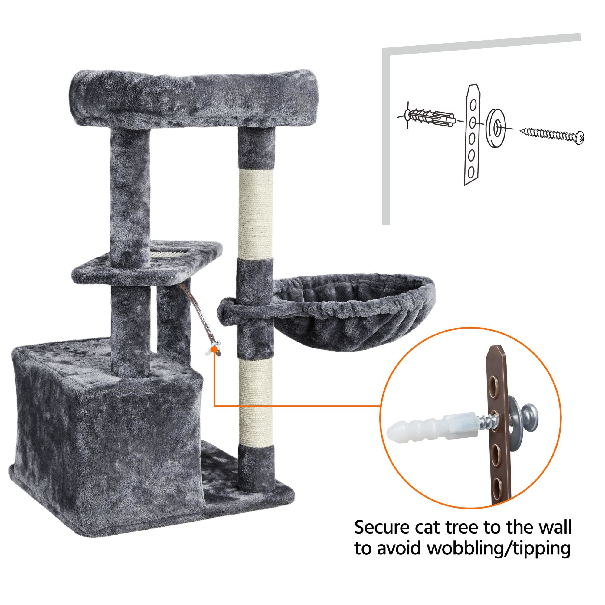 TOPEAKMART Dark Gray Plush Cat Tree for Kittens， 33