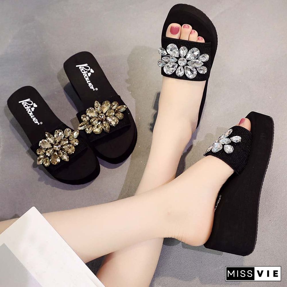 Women's Crystal Platform Sandals Beach Slipper Loafers Shoes