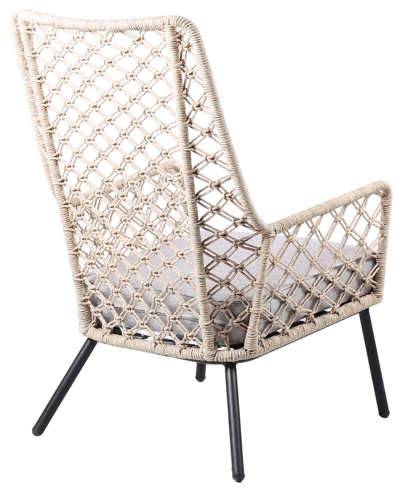 Benzara BM245726 Indoor Outdoor Lounge Chair Intricate Woven Lattice Back  Beige   Beach Style   Outdoor Lounge Chairs   by Uber Bazaar  Houzz