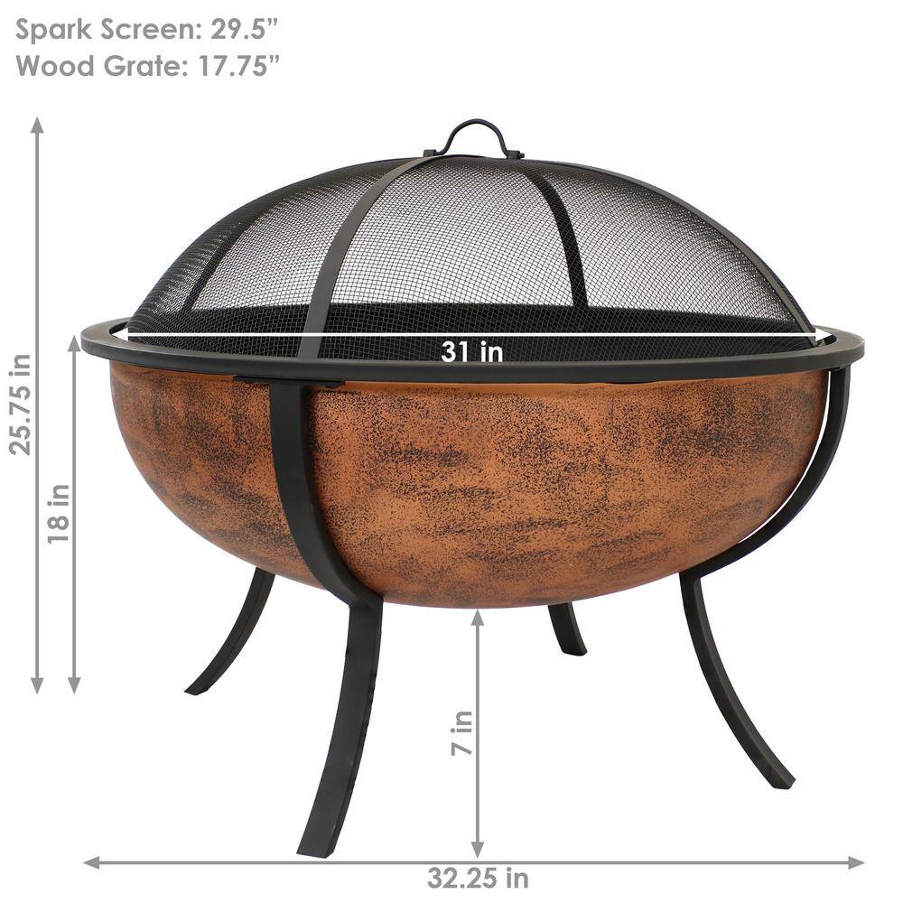 Sunnydaze Decor 25.75 in. Copper Raised Outdoor Fire Pit Bowl with Spark Screen NB-550