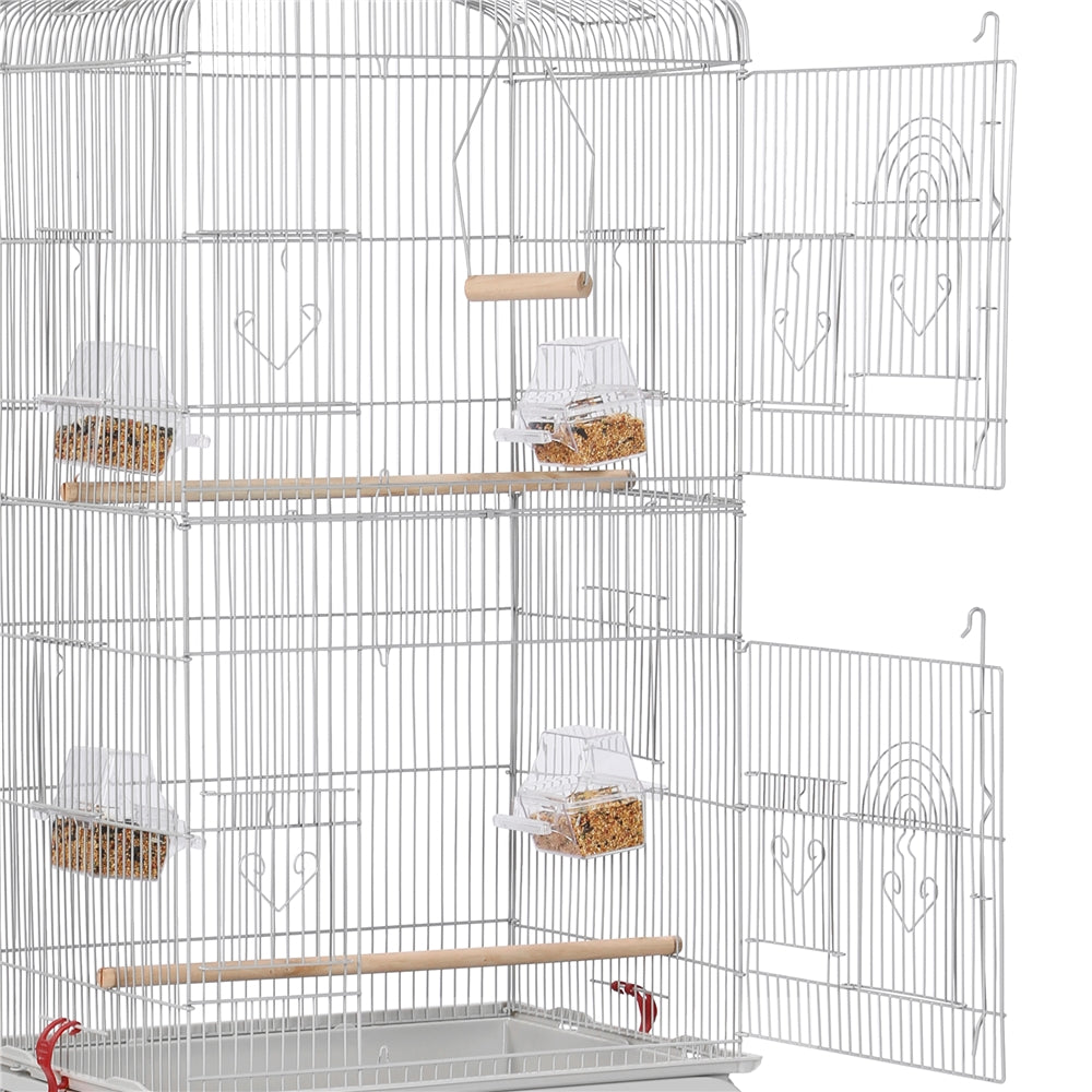 generic 64''H Open Top Metal Bird Cage Large Parrot Cage w/ Double Doors and Rolling Stand for Budgie Parrot Canary Cockatiel， Light Gray