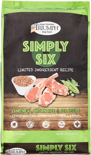 Triumph Simply Six Limited Ingredient Lamb Meal， Brown Rice and Pea Recipe Dry Dog Food